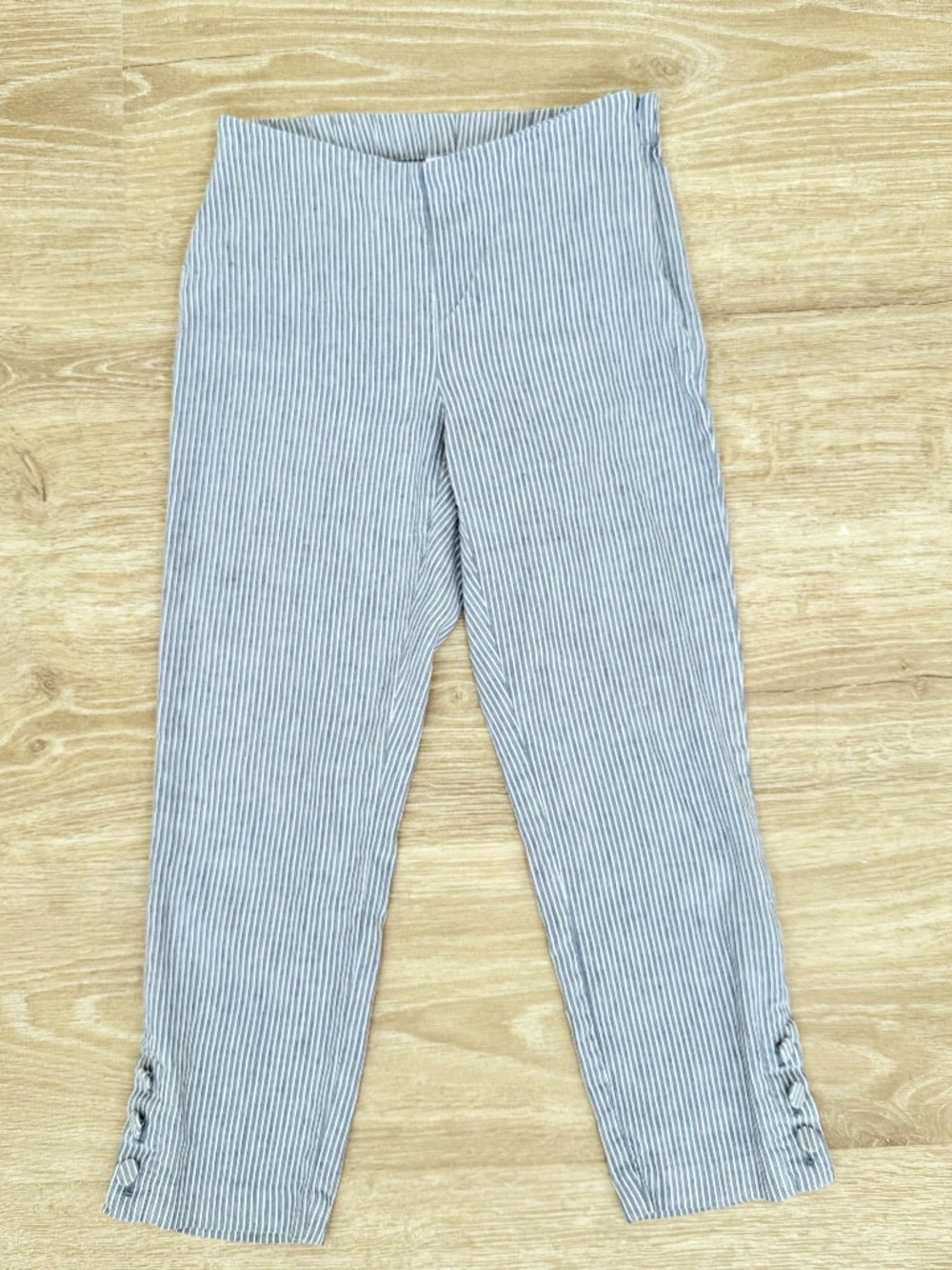 J Jill Stretch Linen pinstripe white/blue ankle pants, XS Petite
